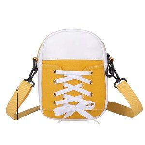 Yellow Shoe Design Crossbody Bag, Zipper Shoulder Bag, Casual Canvas